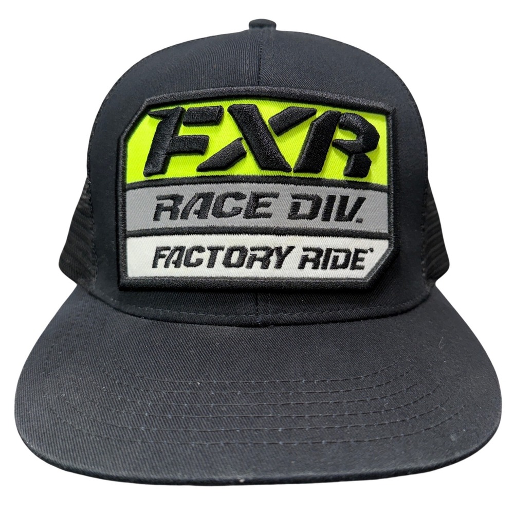 FXR Trucker Hat Mens OS Black Neon Yellow Race Div Factory Ride Snapback Cap